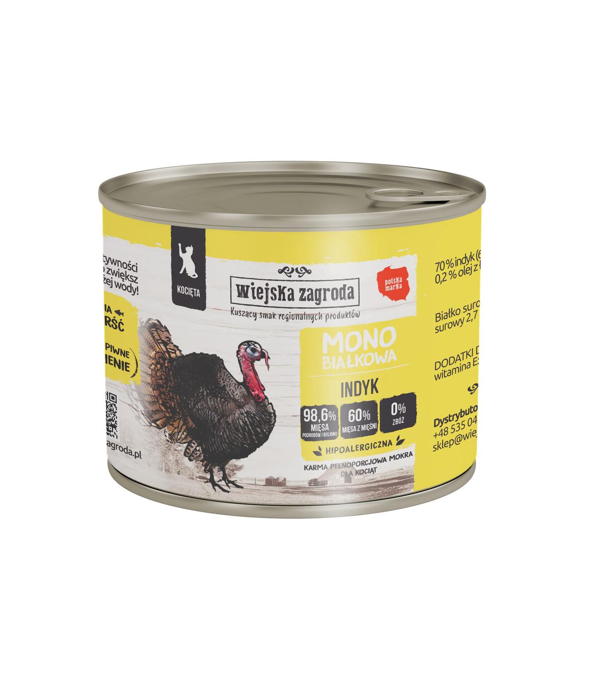 Wiejska Zagroda Mono Indyk dla kociąt 200g