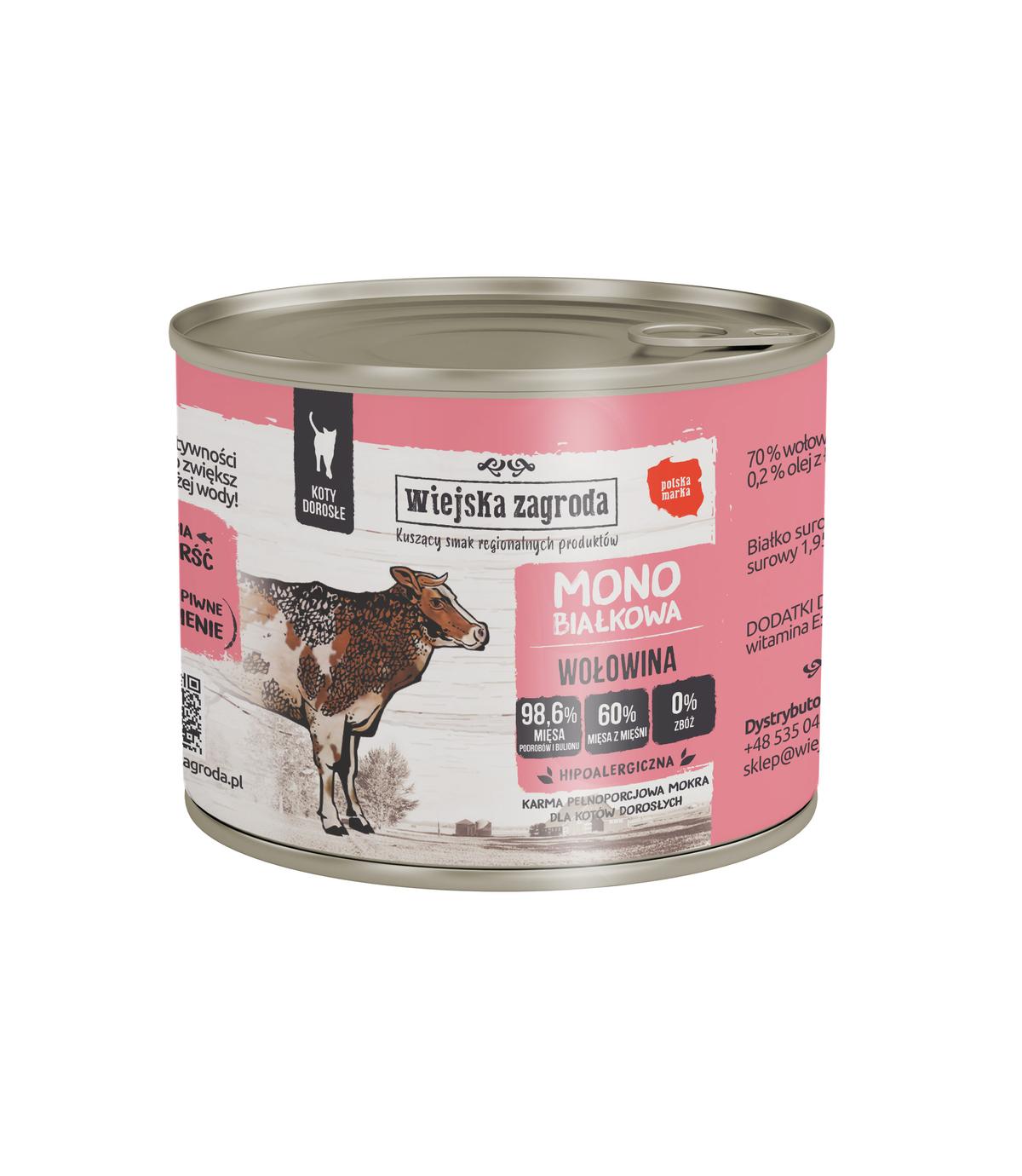 Wiejska Zagroda Mono Wołowina dla kota 200g