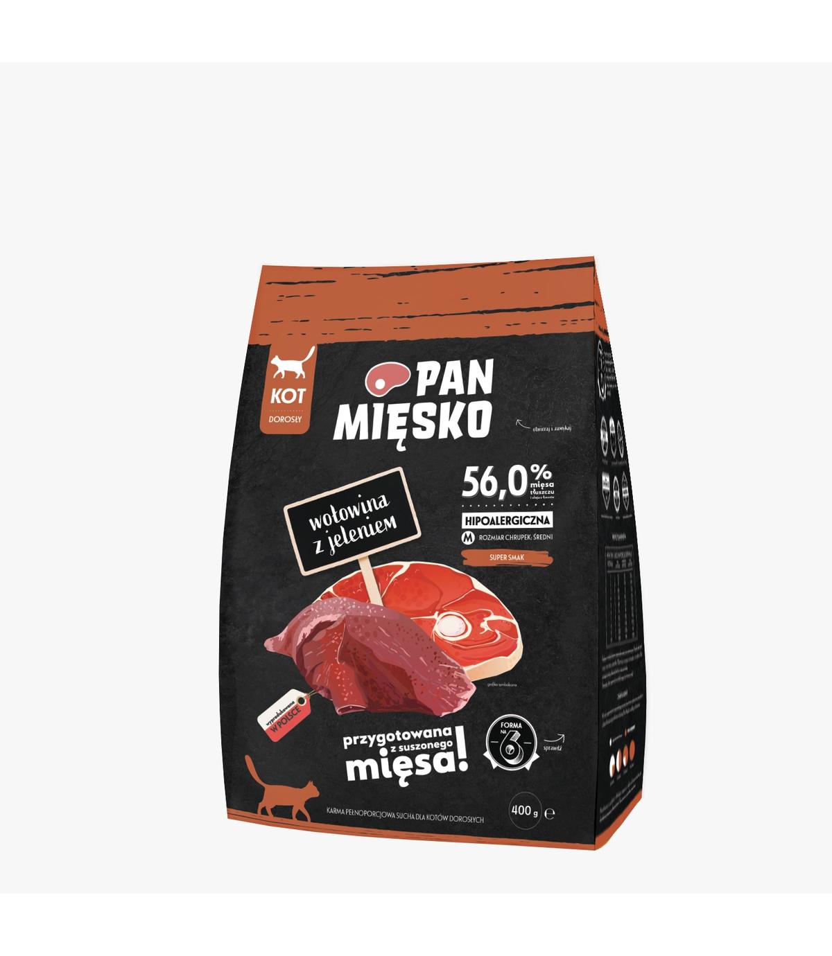 Pan Mięsko dla kota  Wołowina z jeleniem  M 400g