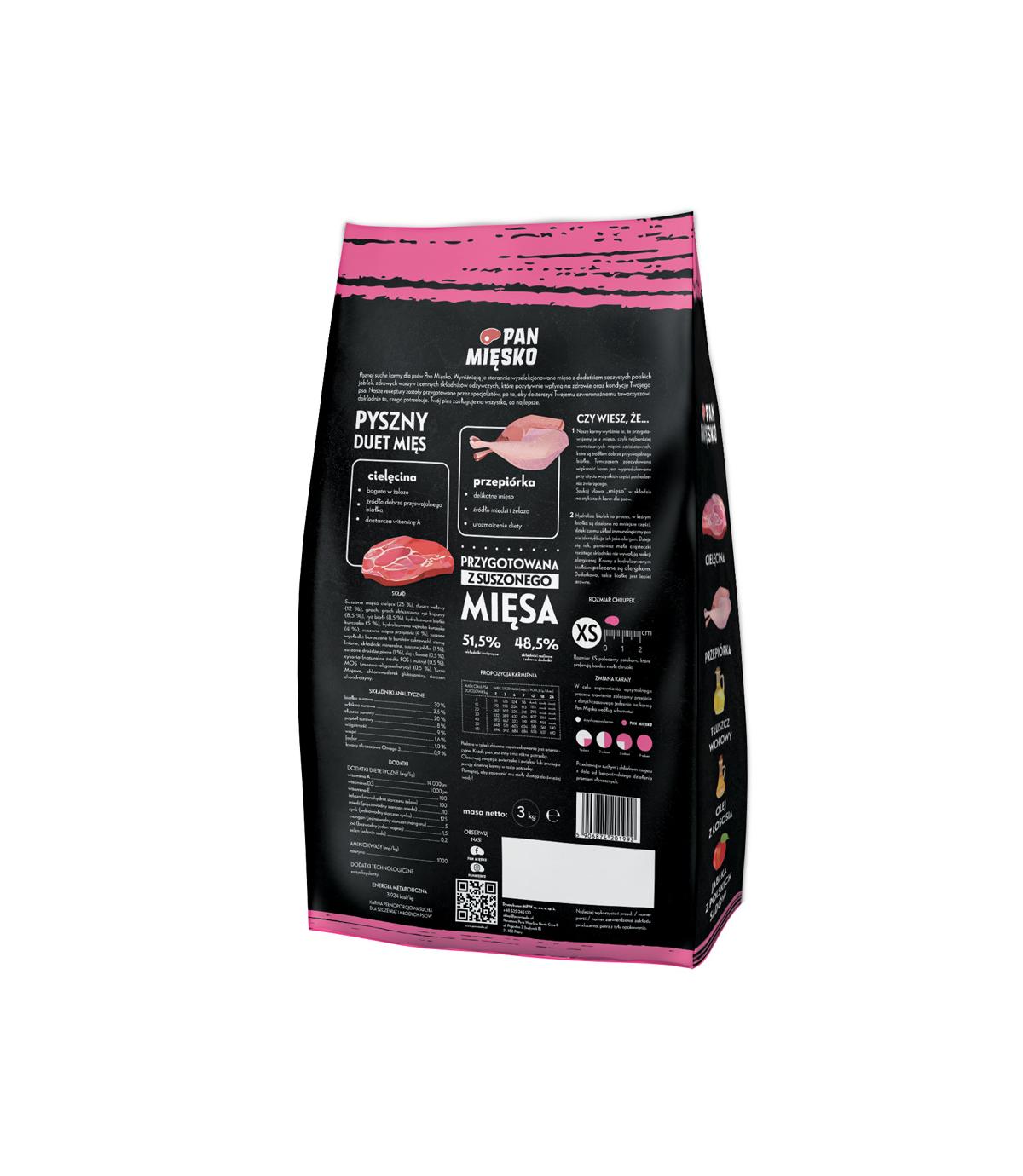 Pan Mięsko Cielęcina z przepiórką dla szczeniąt XS 3kg