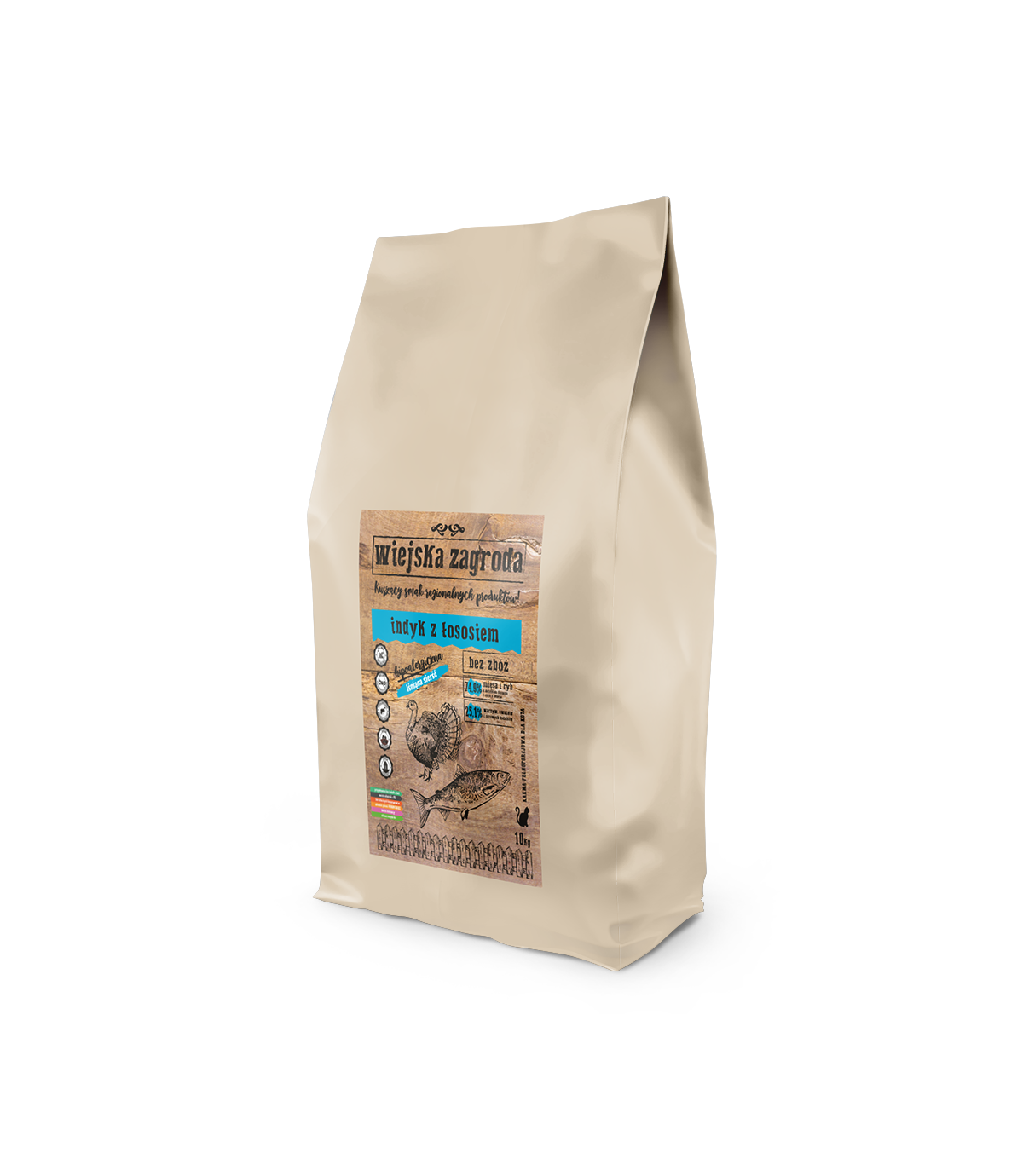 Wiejska Zagroda indyk z łososiem dla kota 10kg