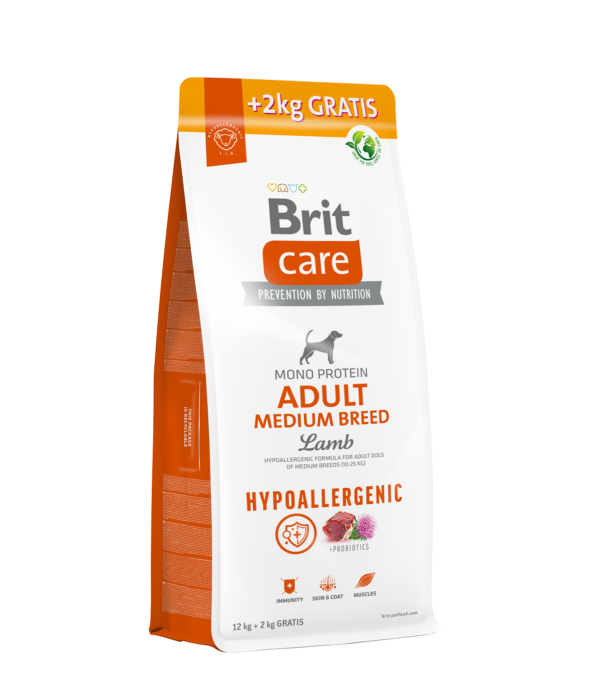 Brit Care Dog Hypoallergenic Adult Medium Breed Lamb 12kg + 2kg GRATIS