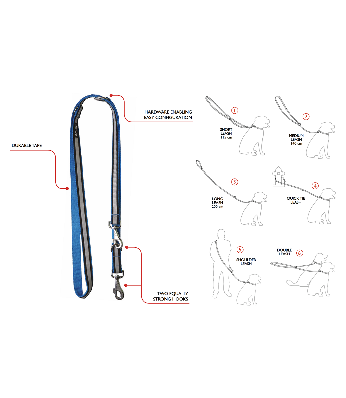 Smycz regulowana 6 in 1 Cotton XL 200/3cm