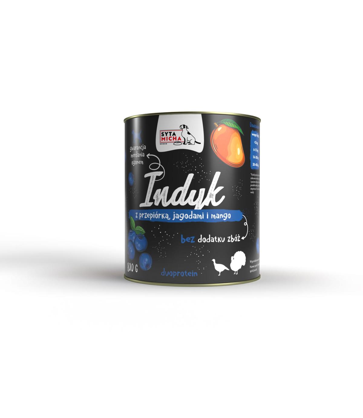Syta Micha Indyk z przepiórką, jagodami i mango 800g
