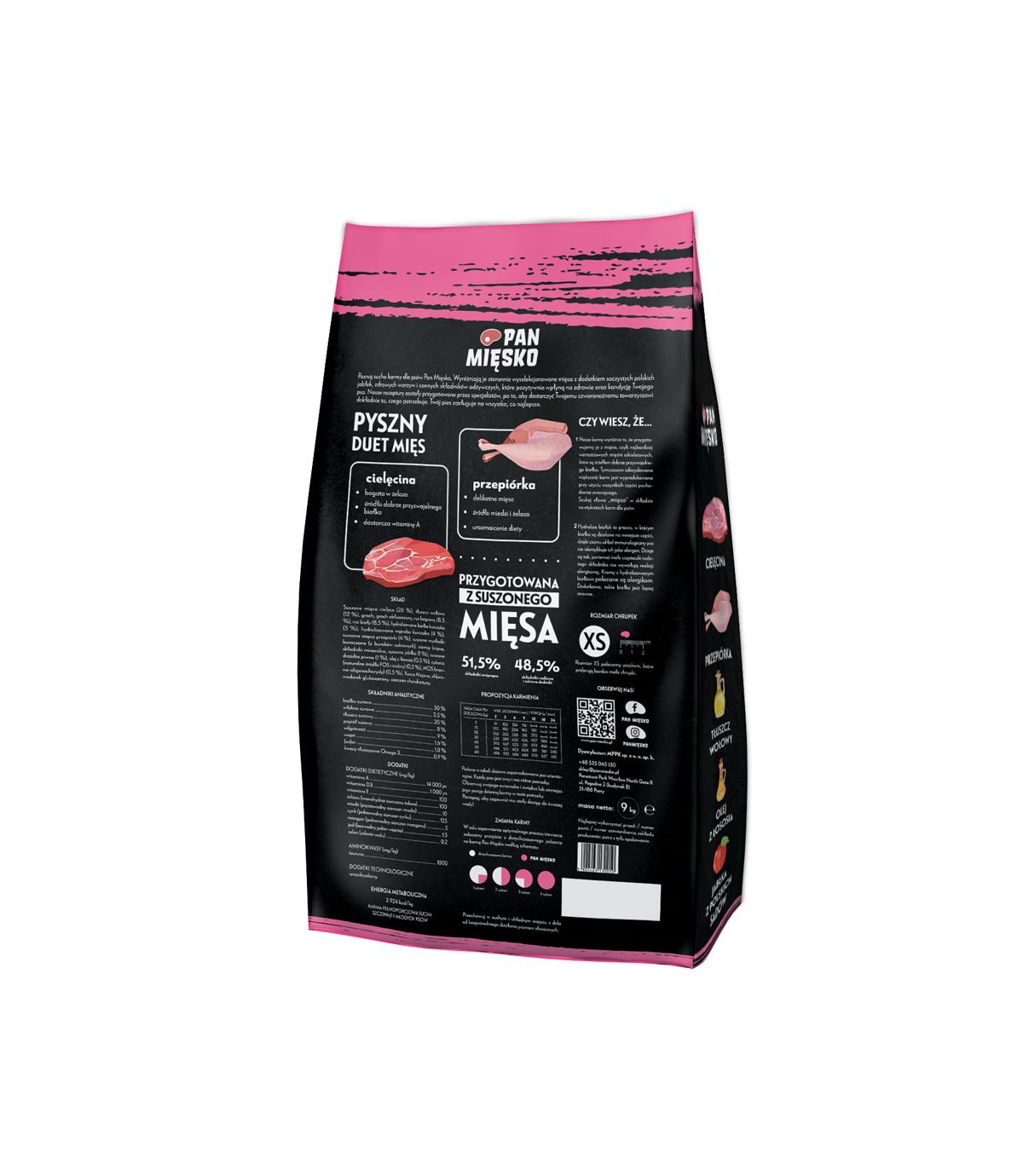 Pan Mięsko Cielęcina z przepiórką dla szczeniąt XS 9kg