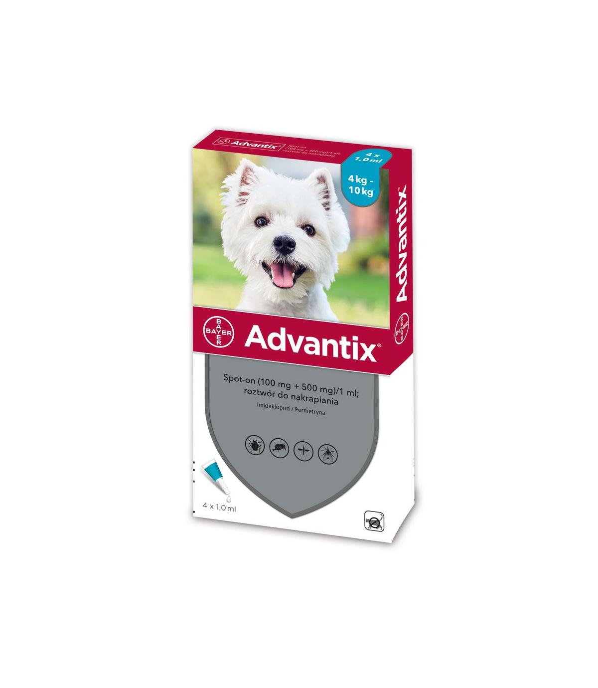 Krople Advantix Spot-on op.4 x 1ml  (4 do 10kg)