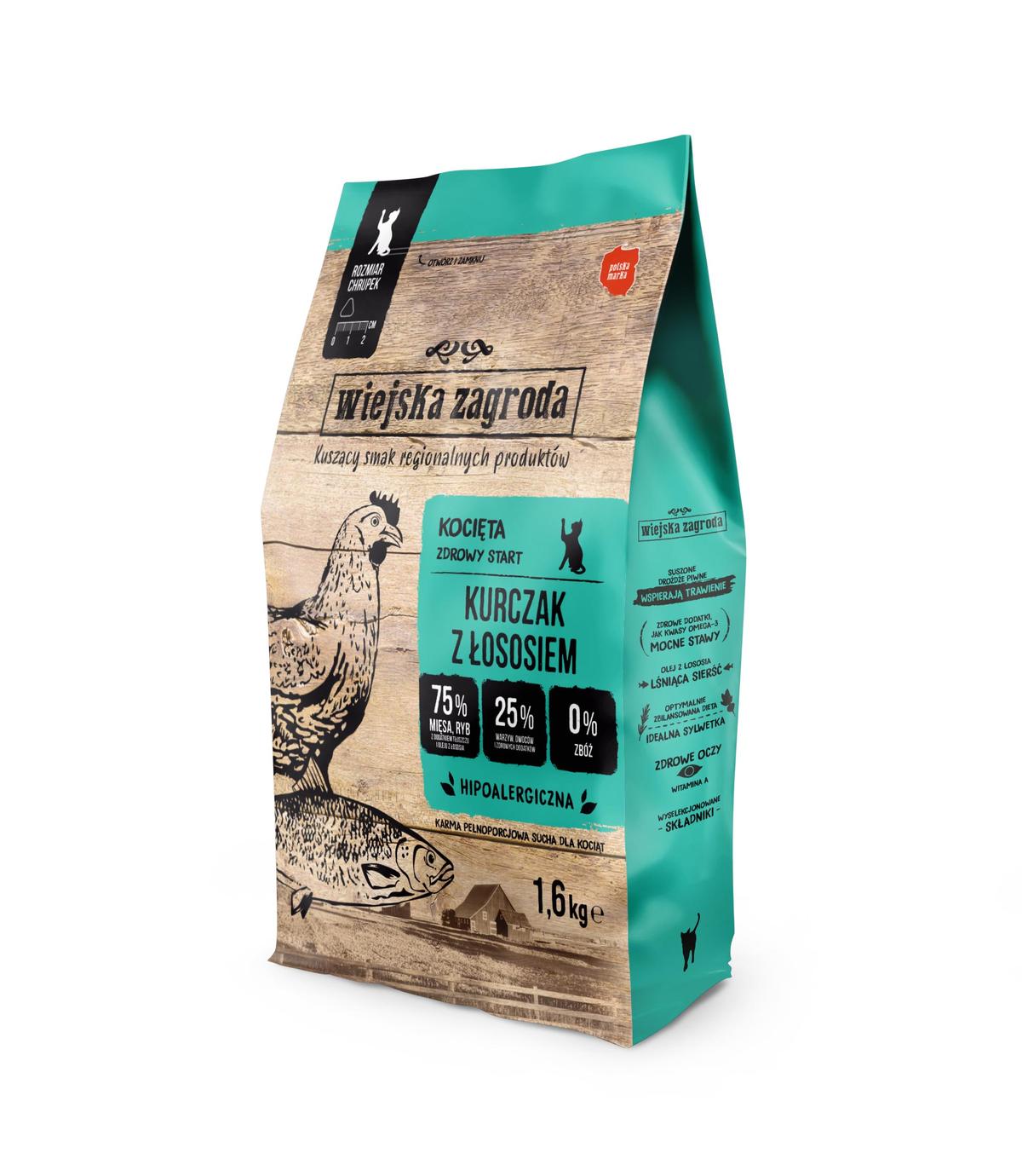 Wiejska Zagroda Kurczak z łososiem dla kociąt 1,6kg