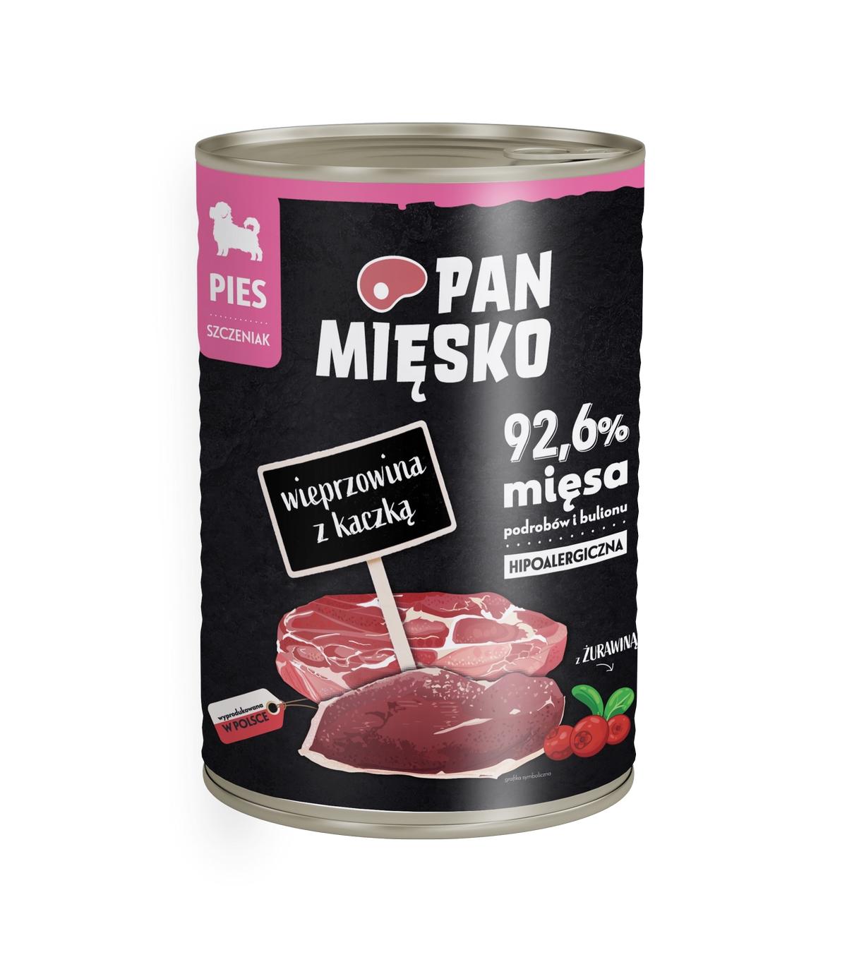 Pan Mięsko dla psa Wieprzowina z kaczką dla szczeniąt 400g