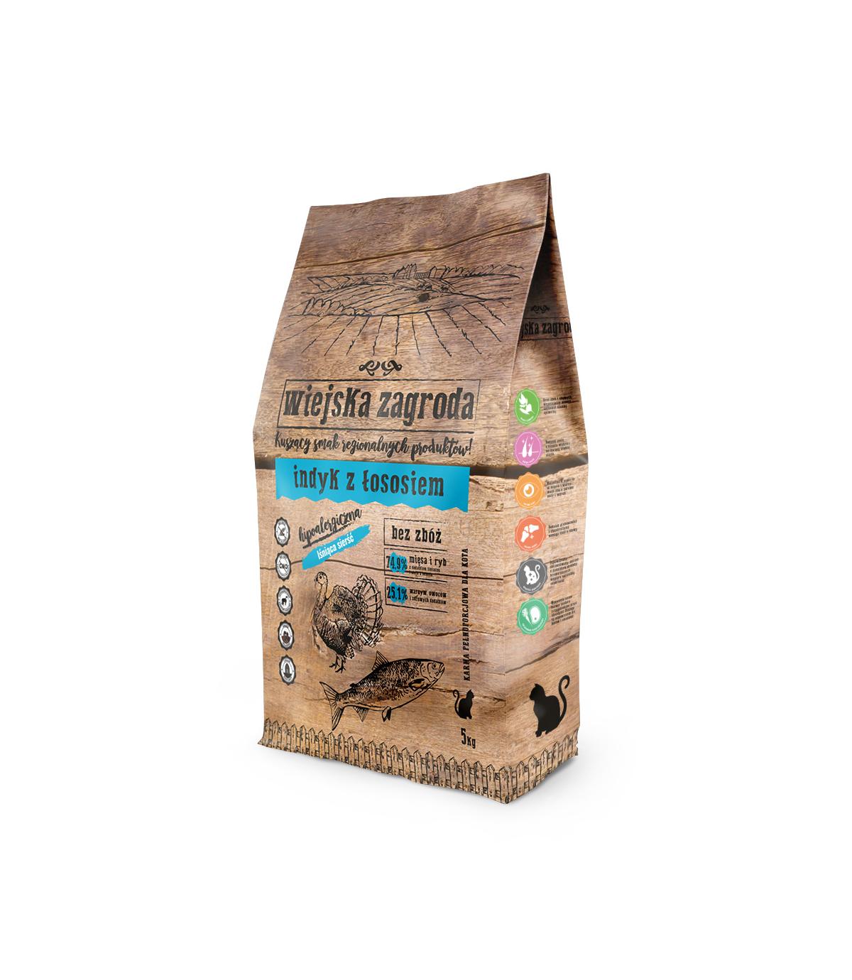 Wiejska Zagroda indyk z łososiem dla kota 5kg