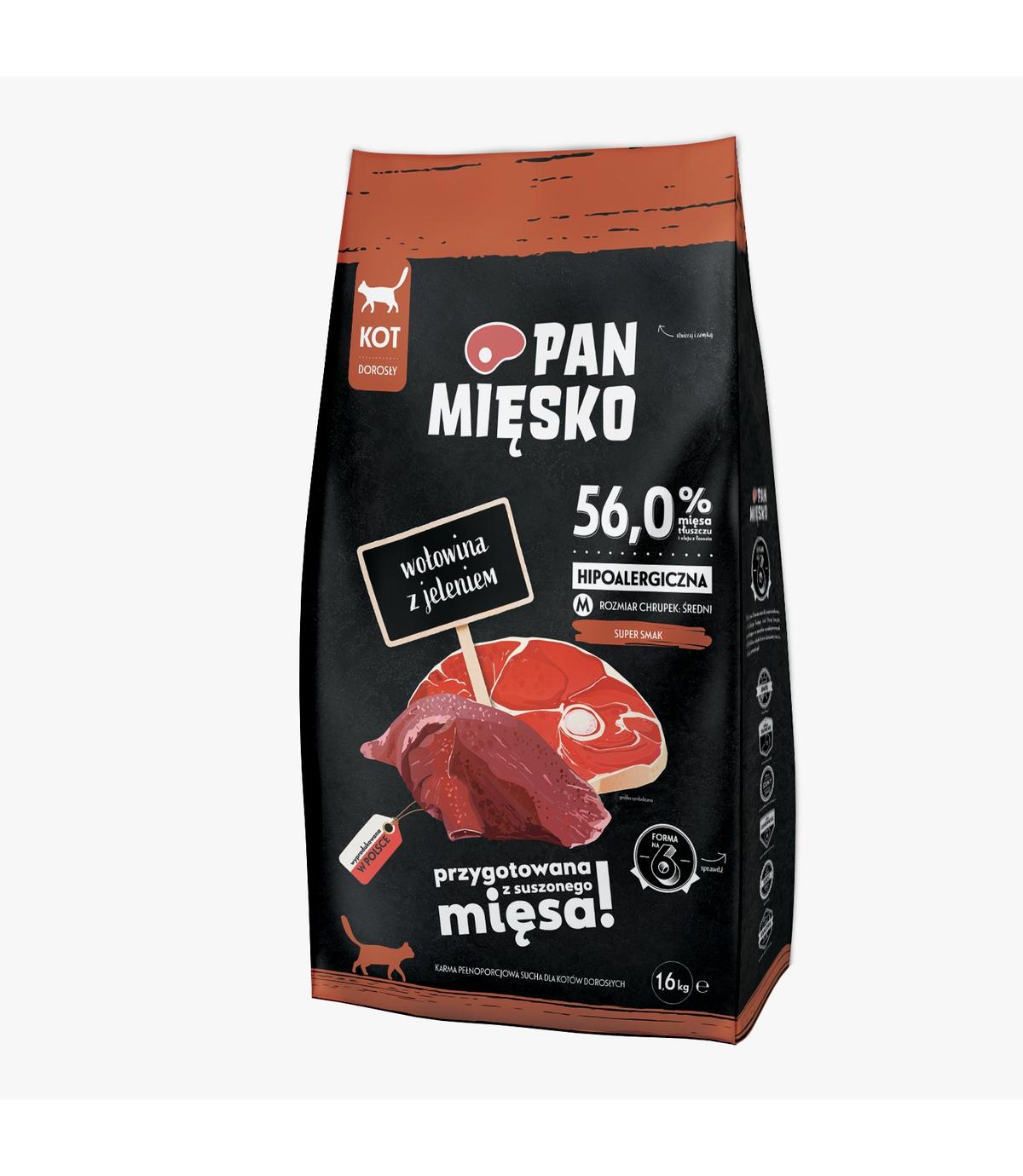 Pan Mięsko dla kota  Wołowina z jeleniem  M 1,6kg
