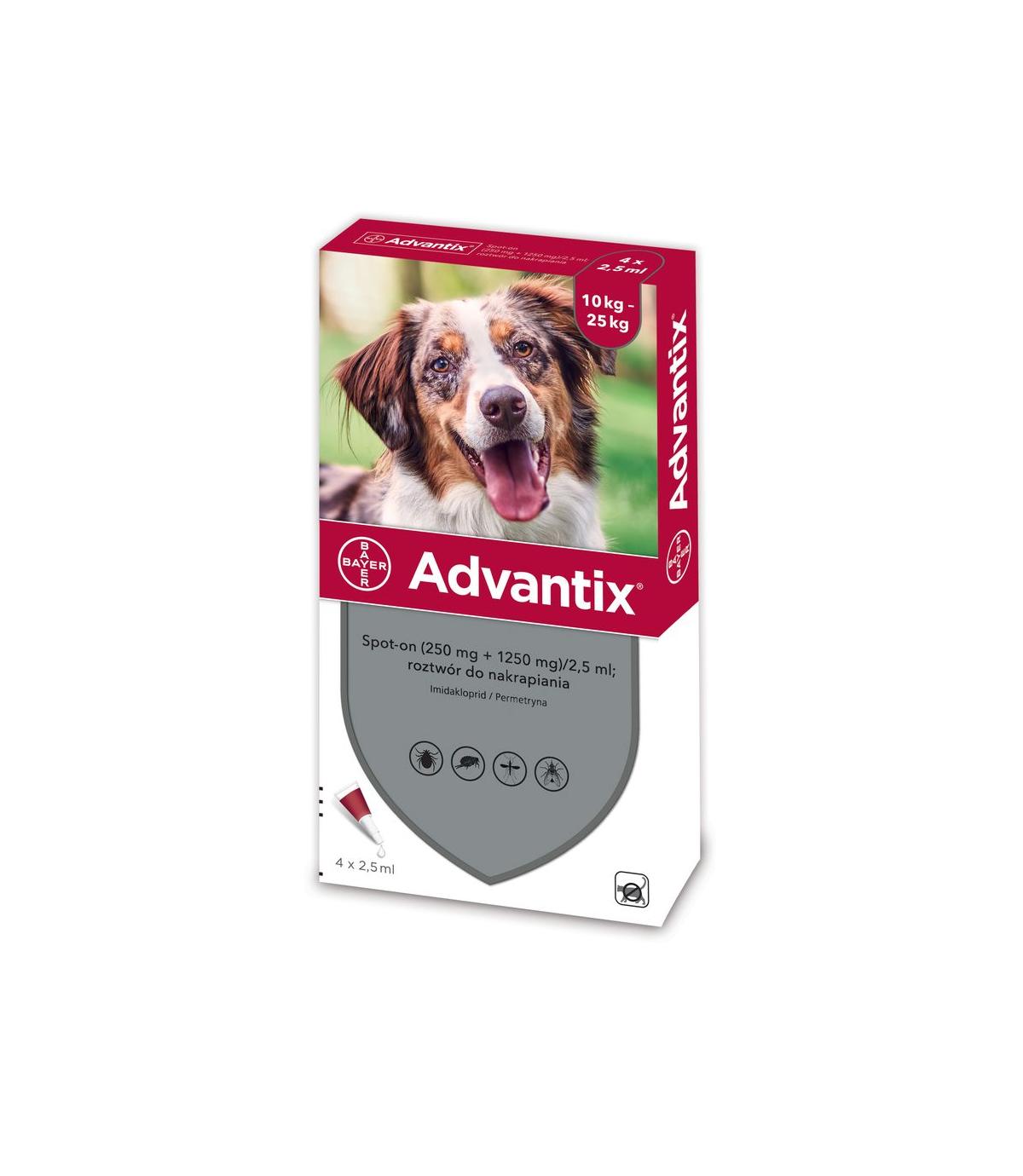 Krople Advantix Spot-on op.4 x 2,5ml (od 10 do 25kg)