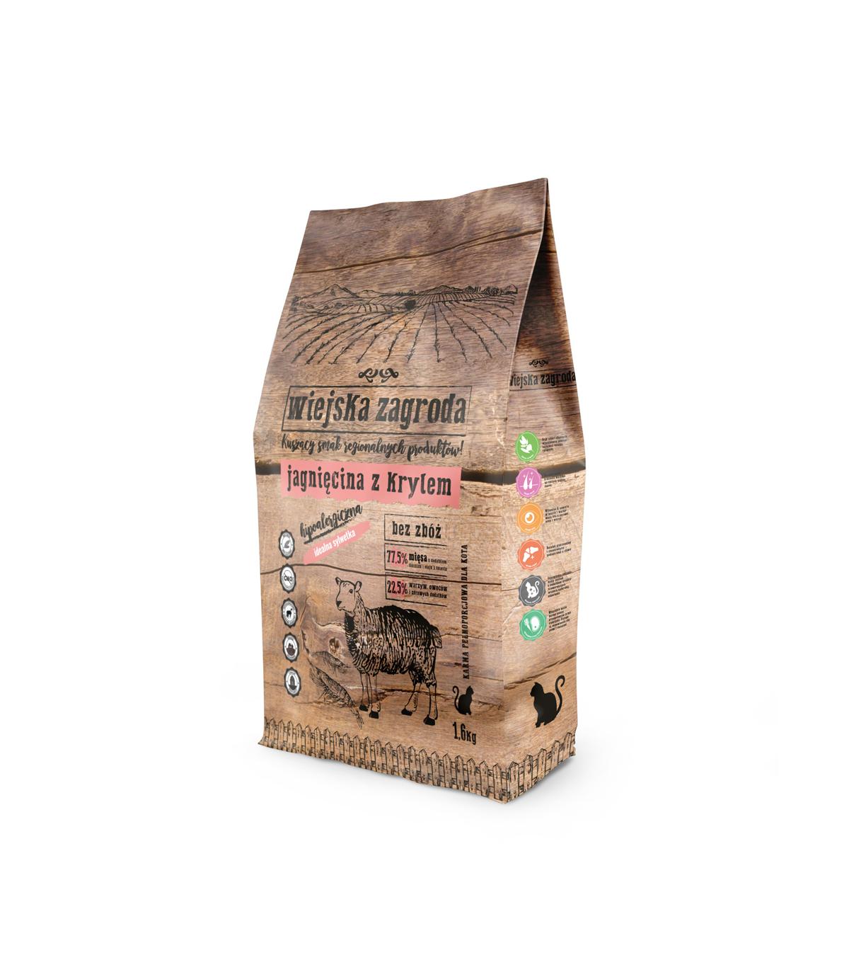 Wiejska Zagroda jagnięcina z krylem dla kota 1,6kg