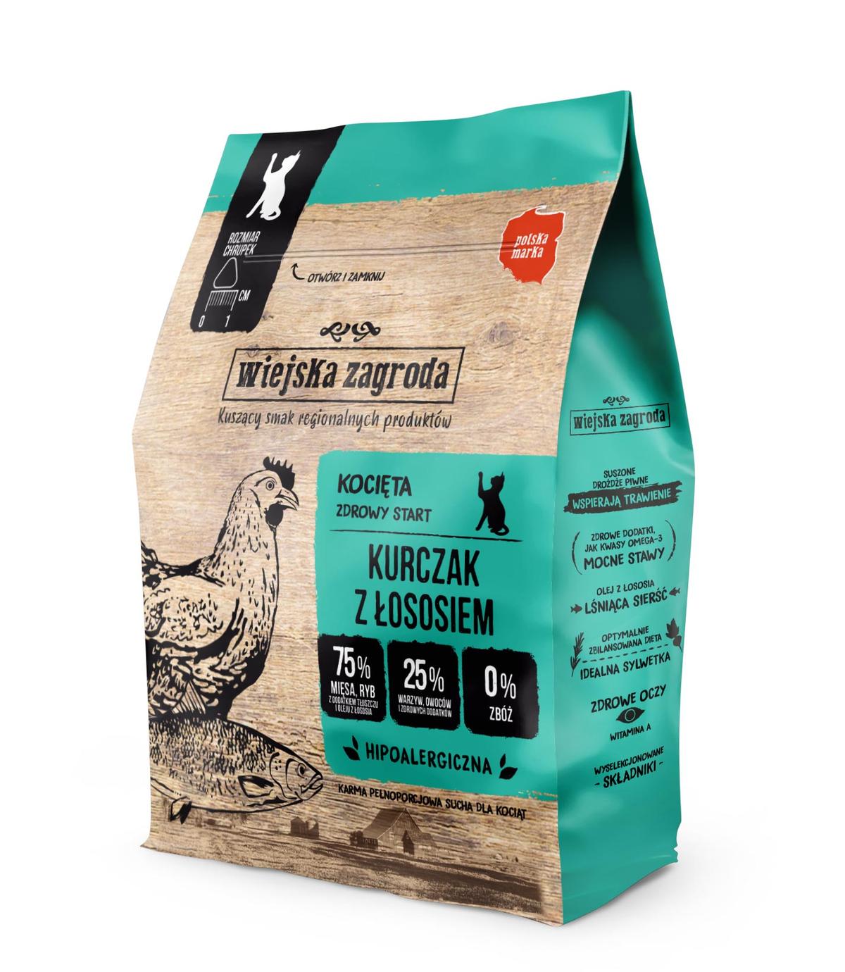 Wiejska Zagroda Kurczak z łososiem dla kociąt 400g