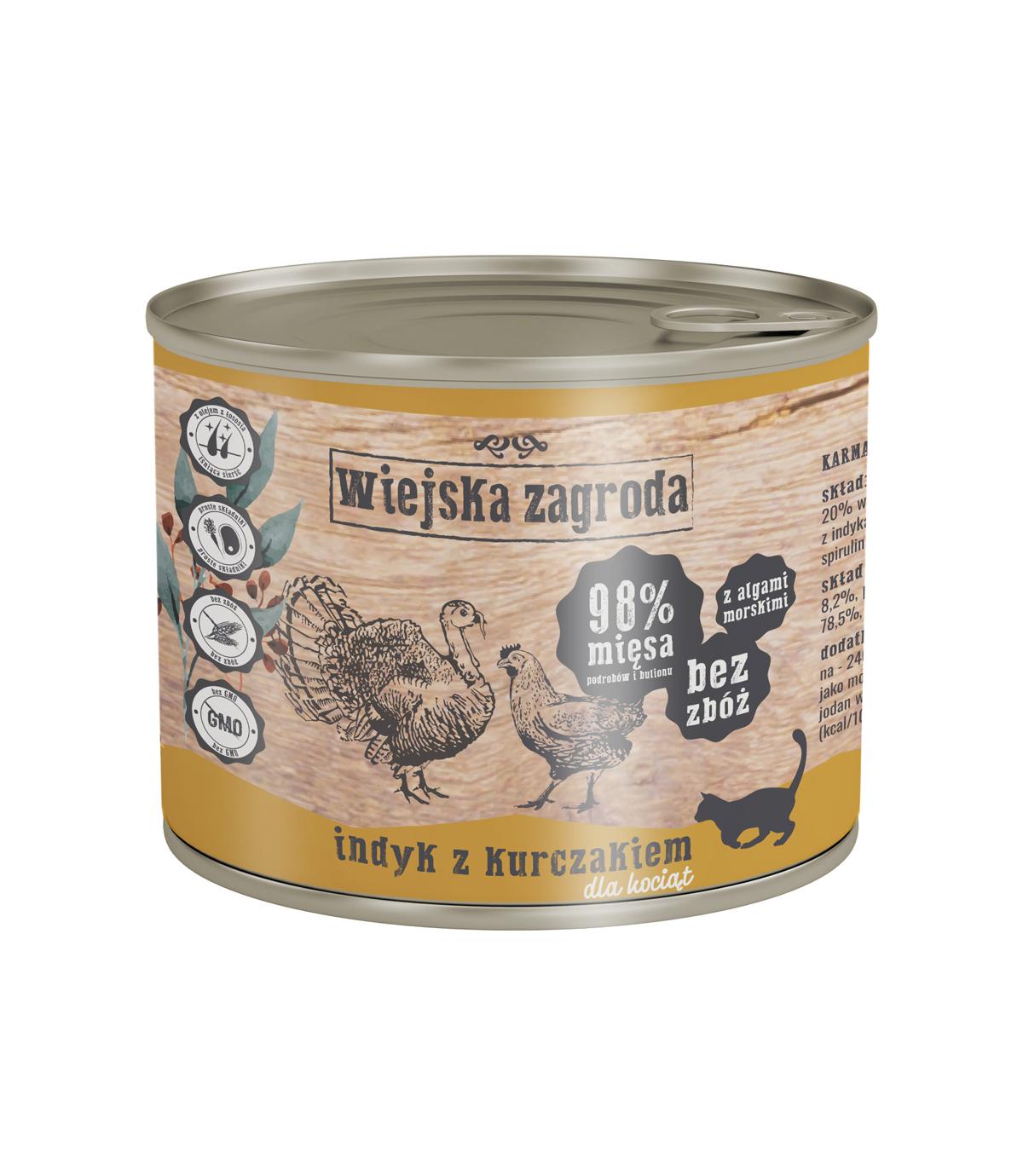 Wiejska Zagroda Indyk z kurczakiem dla kociąt 200g