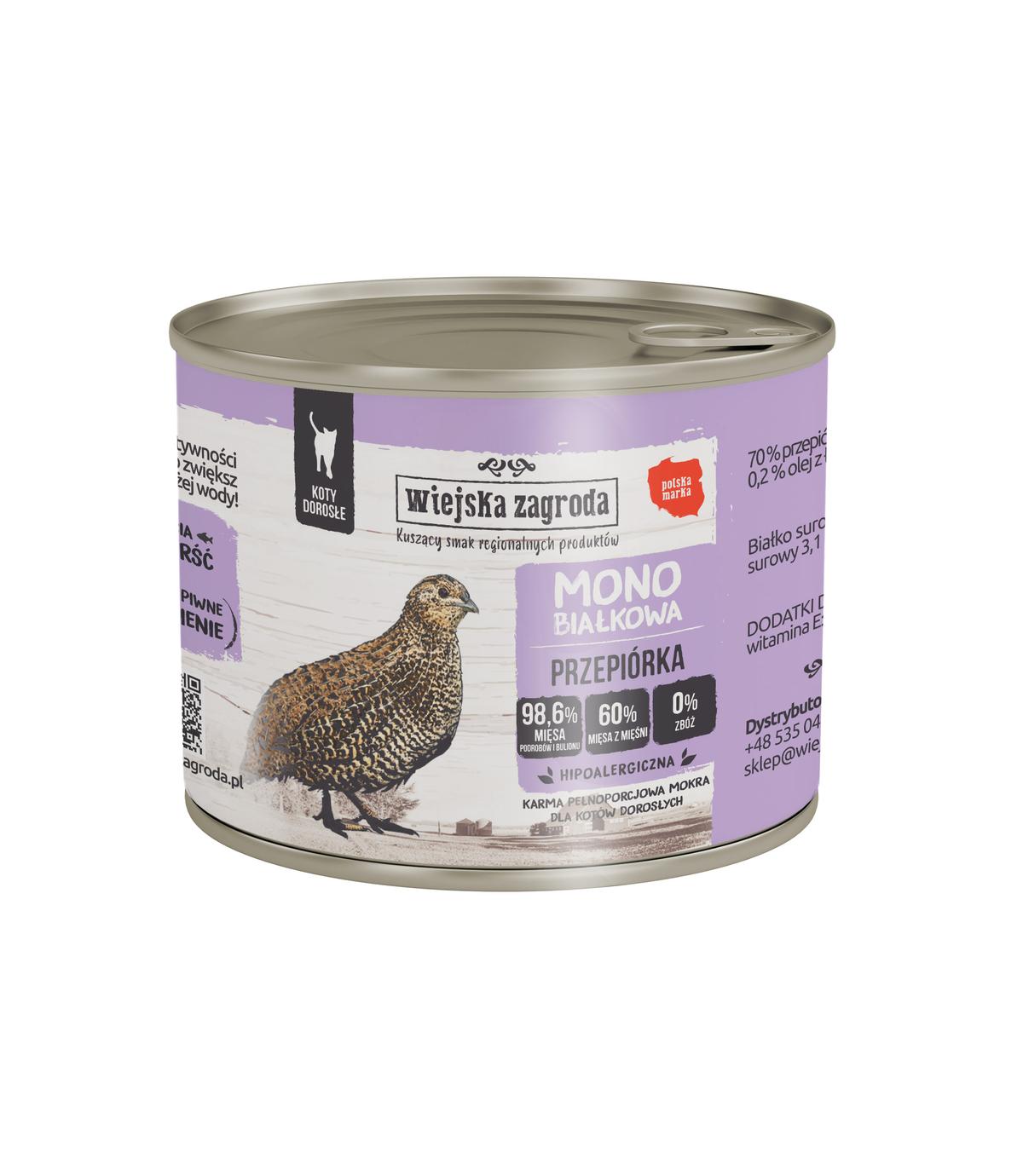 Wiejska Zagroda Mono Przepiorka dla kota 200g