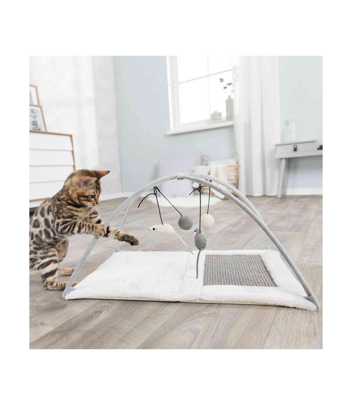 Mata z zabawkami na sznurku dla kota