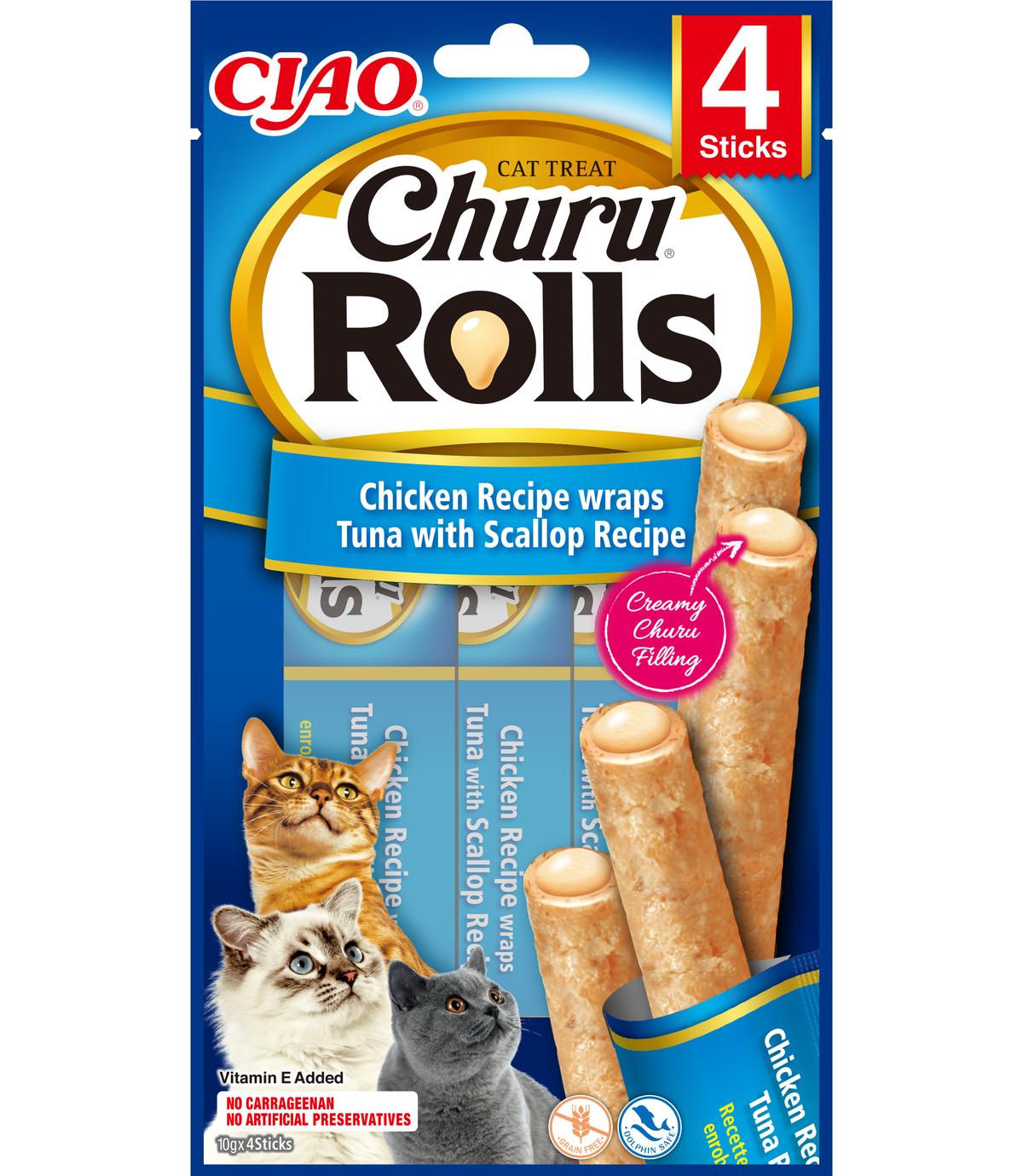 Churu  Cat Rolls Chicken wraps tuna  & scallop 40g