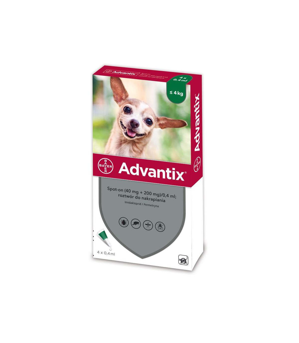 Krople Advantix Spot-on op.4 x 0,4ml (do 4kg)