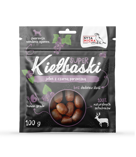 Super kiełbaski z jeleniem i czarną porzeczką 100g