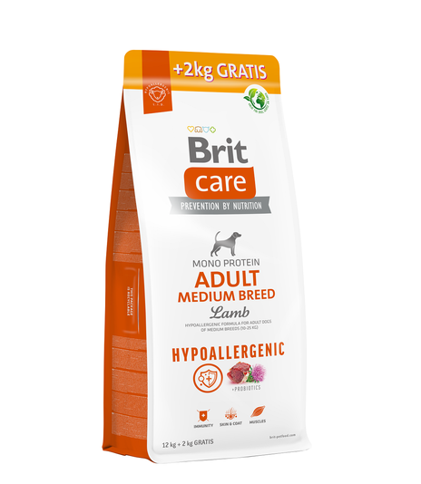 Brit Care Dog Hypoallergenic Adult Medium Breed Lamb 12kg + 2kg GRATIS