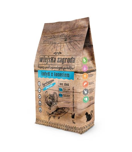 Wiejska Zagroda indyk z łososiem dla kota 5kg