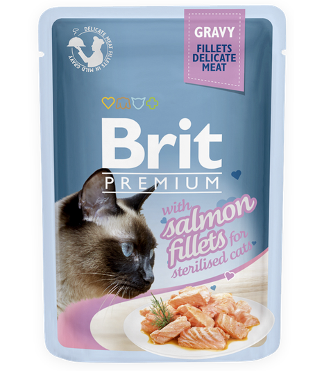 Brit Premium Cat Adult Sterilised Salmon Fillets w sosie 85g